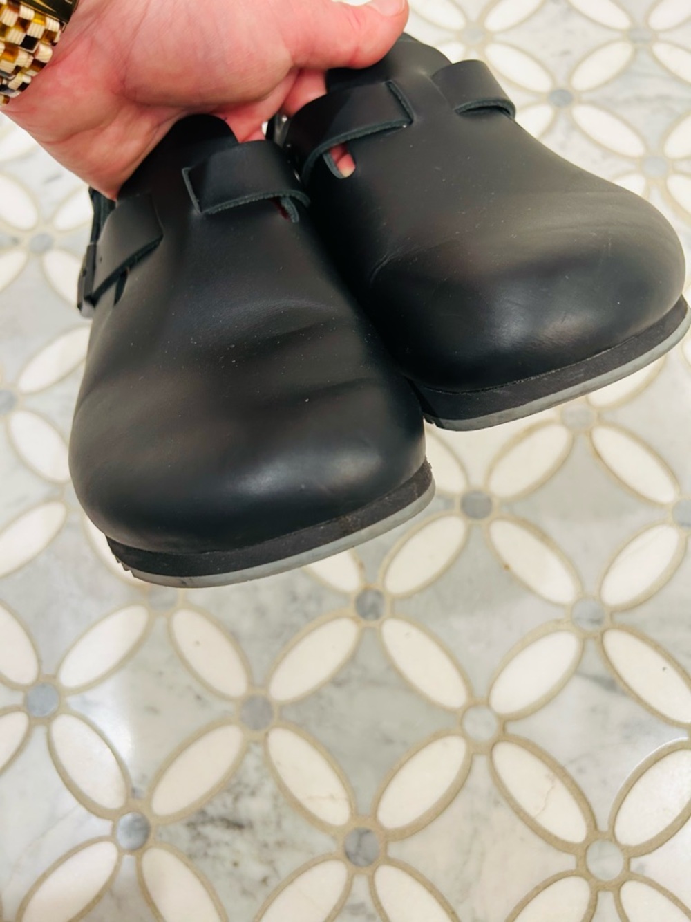 Birkenstock Tokio Super Grip Black Smooth Leather Slip-On Clog Sandals Strap 39 - Picture 8 of 13